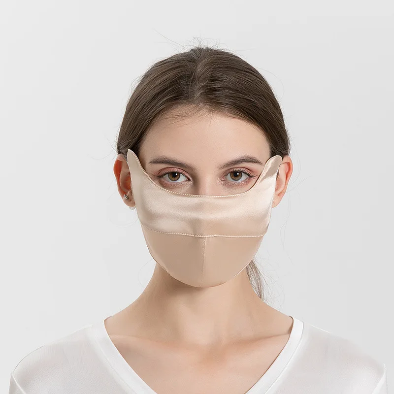 Шелковая большая маска для дыхания, защита от солнца, регулируемые Висячие стереоскопические маски для лица для женщин, одноцветные марлевые маски