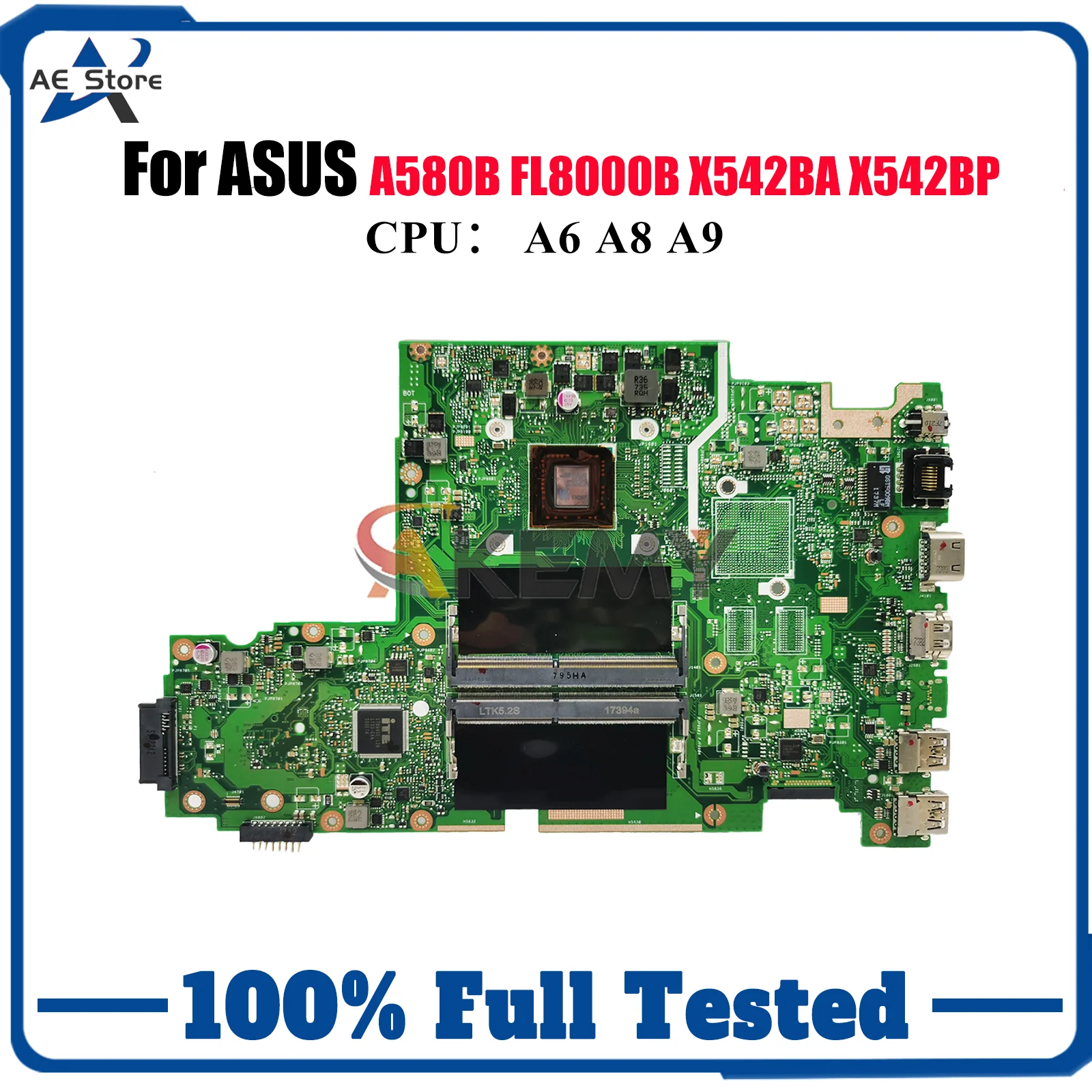 

X542BA Материнская плата для ноутбука ASUS VivoBook X542BP X542B X542BA FL8000B A580B Материнская плата для ноутбука с процессором A6 A8 A9 100% тест в порядке
