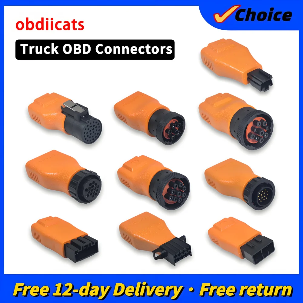 Full Set 10Pcs Truck OBD2 Adapter Diagnostic Cable Connector For ISUZU For CAT For DENSO For IVECO For CUMMINS For VOLVO