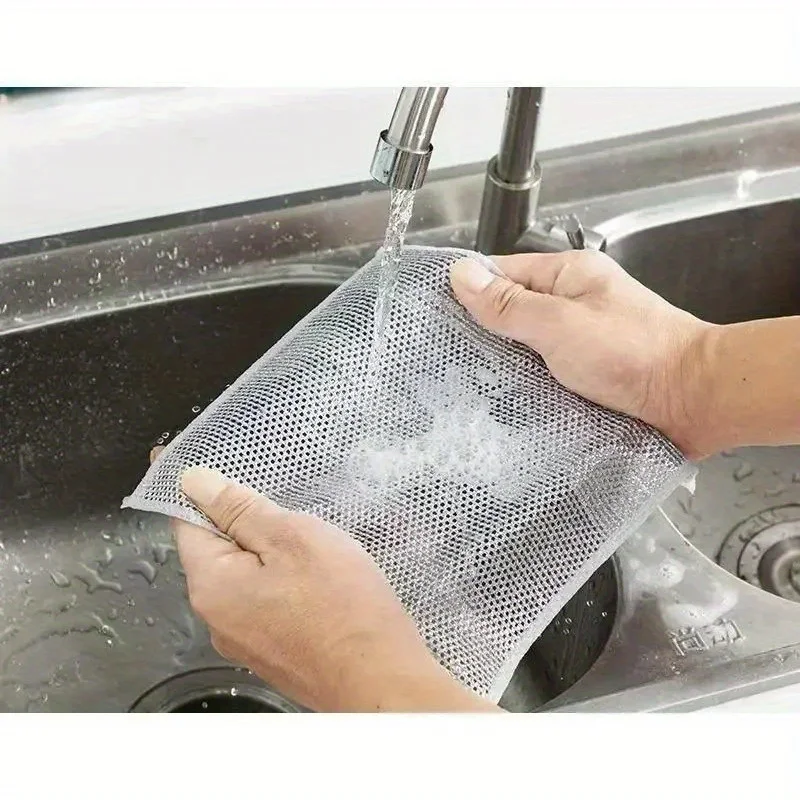 6pcs 7.87inch Steel Wire Cleaning Cloth Double-Layer Non-stick Oil Iron Dishrag Kitchen Pan Pot Dishes Cloths Rag Napery 