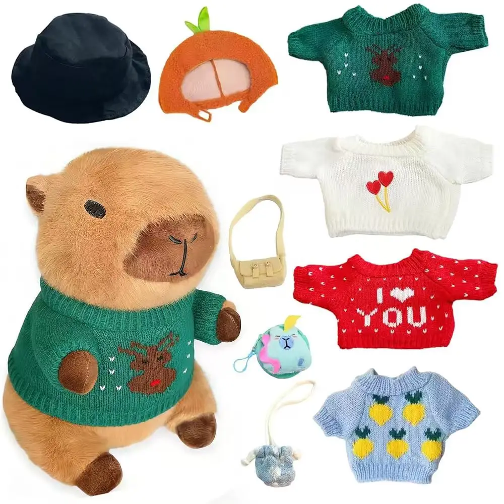 25cm Cute Capybara Stuffed Animal Plush Doll Toys with Clothes Accessories Ultra Soft Dress Up Dolls Nice Present