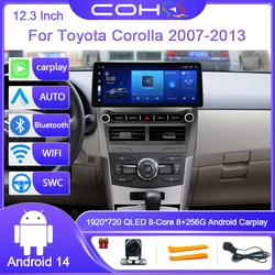 12.3 Inch For Toyota Corolla 2007-2013 Android 14 8-Core 8G+256G Car Multimedia Player Stereo Receiver Radio GPS 4G WIFI QLED