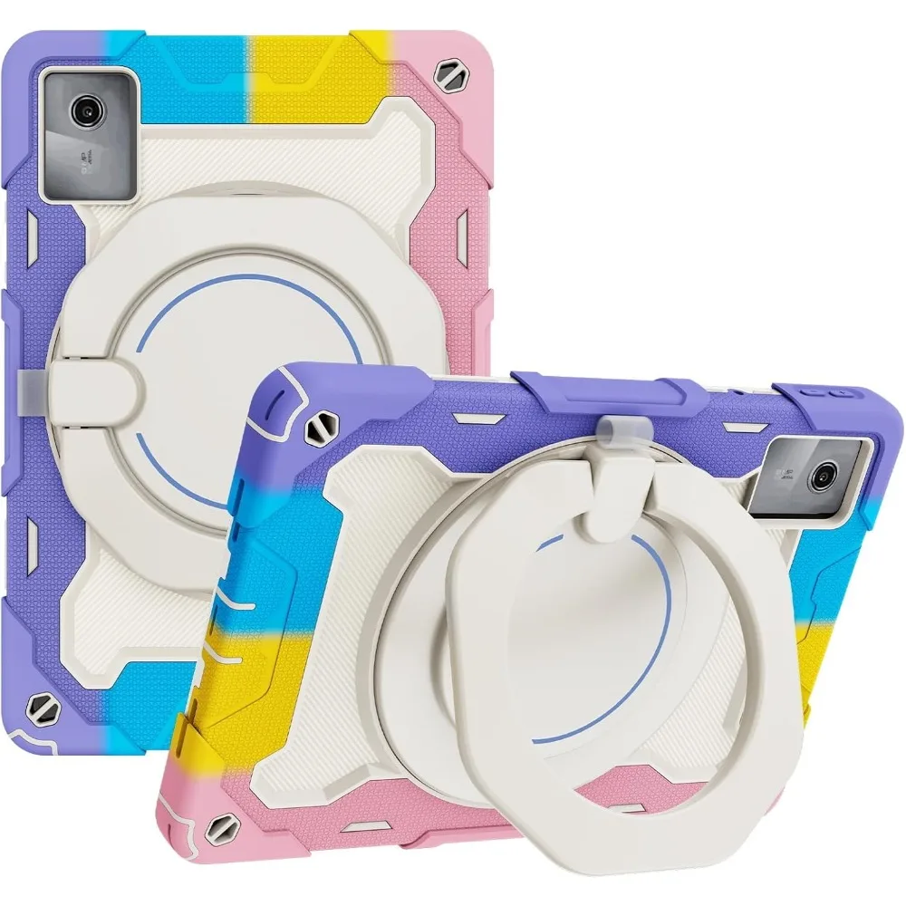 Case for Motorola Moto Pad 2026 11.0 inch, PC Silicone 3-Layers Combo Armor Heavy Duty Shockproof Cover 360° Rotating Ring Stand