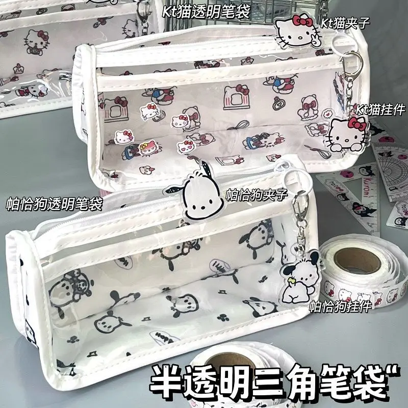 Hello Kitty Pencil Case Sanrio Pencil Case Anime Student Stationery Box Transparent High Capacity Cute Girl Storage Box Gift