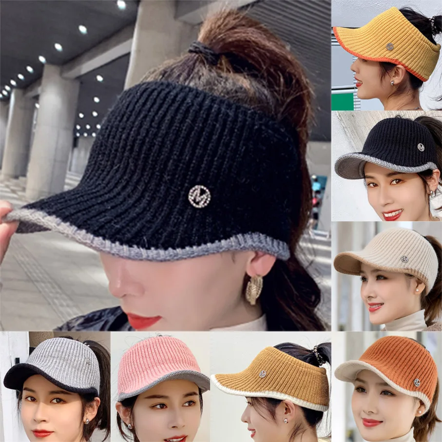 Knitted Baseball Cap Empty Top Cap Autumn Winter Outdoor Sports Running Hat Windproof Hollow Ponytail Hats Blank Peaked Caps