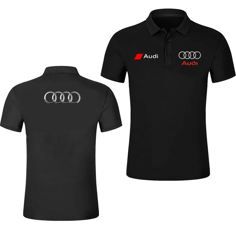 

Audi Car Print Pattern 4s Shop Car Beauty Repair Overalls Lapel Polo Shirt Men's Business Top Comfortable Breathable Top