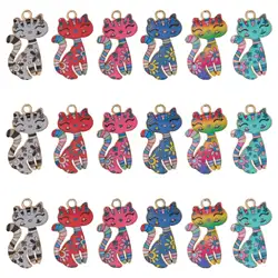 PandaHall 30 szt. 6 stylów słodki kociak Charms z nadrukiem emaliowana kotka Charms zwierząt domowych Charms dla wyroby biżuteryjne DIY