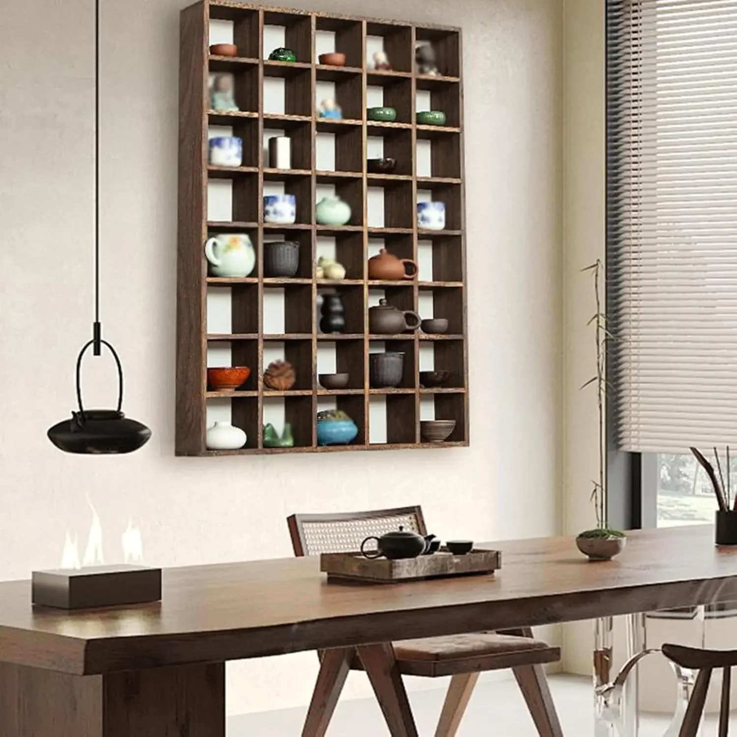 Wall Tea Cup Display Shelf for Storage, Decorative Wooden Coffee Mug Holder 9 16 24 25 30 32 40 48 Grid, Home Trinket Collection