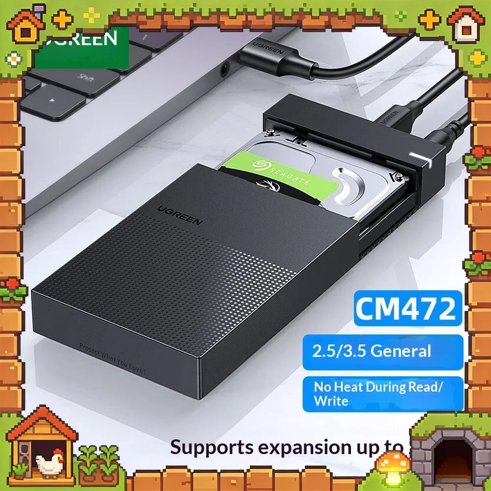UGREEN CM472 3.5 2.5 Inch SATA Hard Drive Enclosure USB External HDD SSD Case Supports up to 20TB for Laptop Desktop
