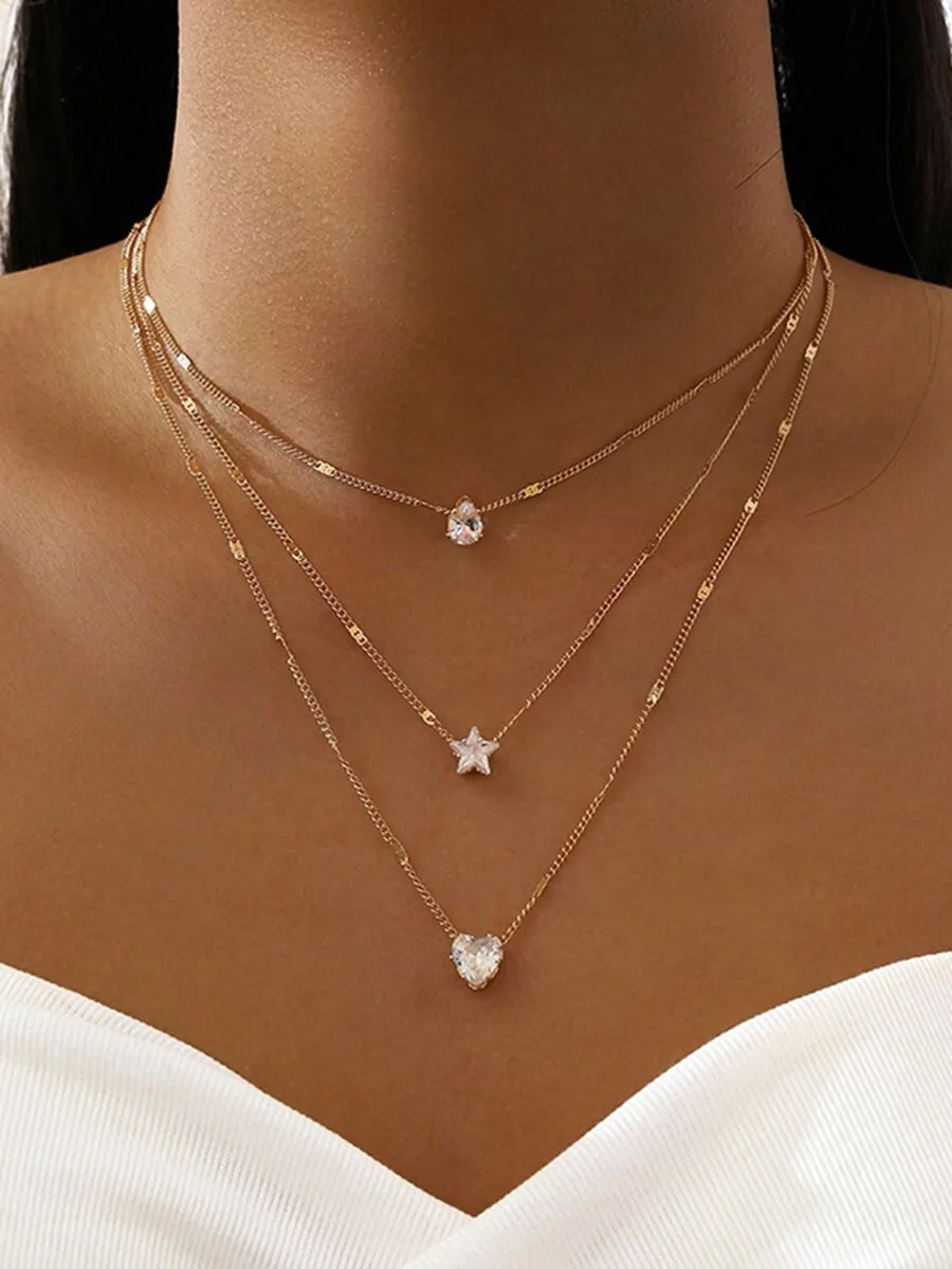 1pc Fashion Women Multilayer Retro Star, Heart, Waterdrop Pendant Necklace Valentines,Mom,Mother,Mother's Day,Gift