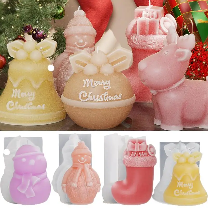 Christmas Ornament Silicone Candle Mold DIY Santa Christmas Snowman Deer Plaster Epoxy Resin Making Candle Molds Craft Gifts