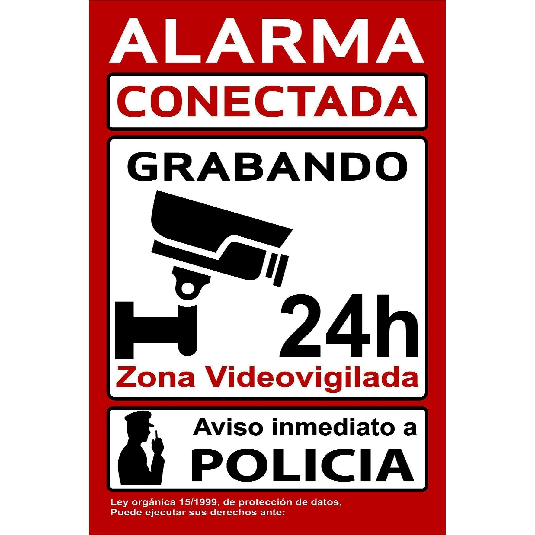 Laminated Vinyl Deterrent Sticker 20 x 30cm "ALARM CONNECTED, POLICE NOTIFIED" Video Surveillance Area