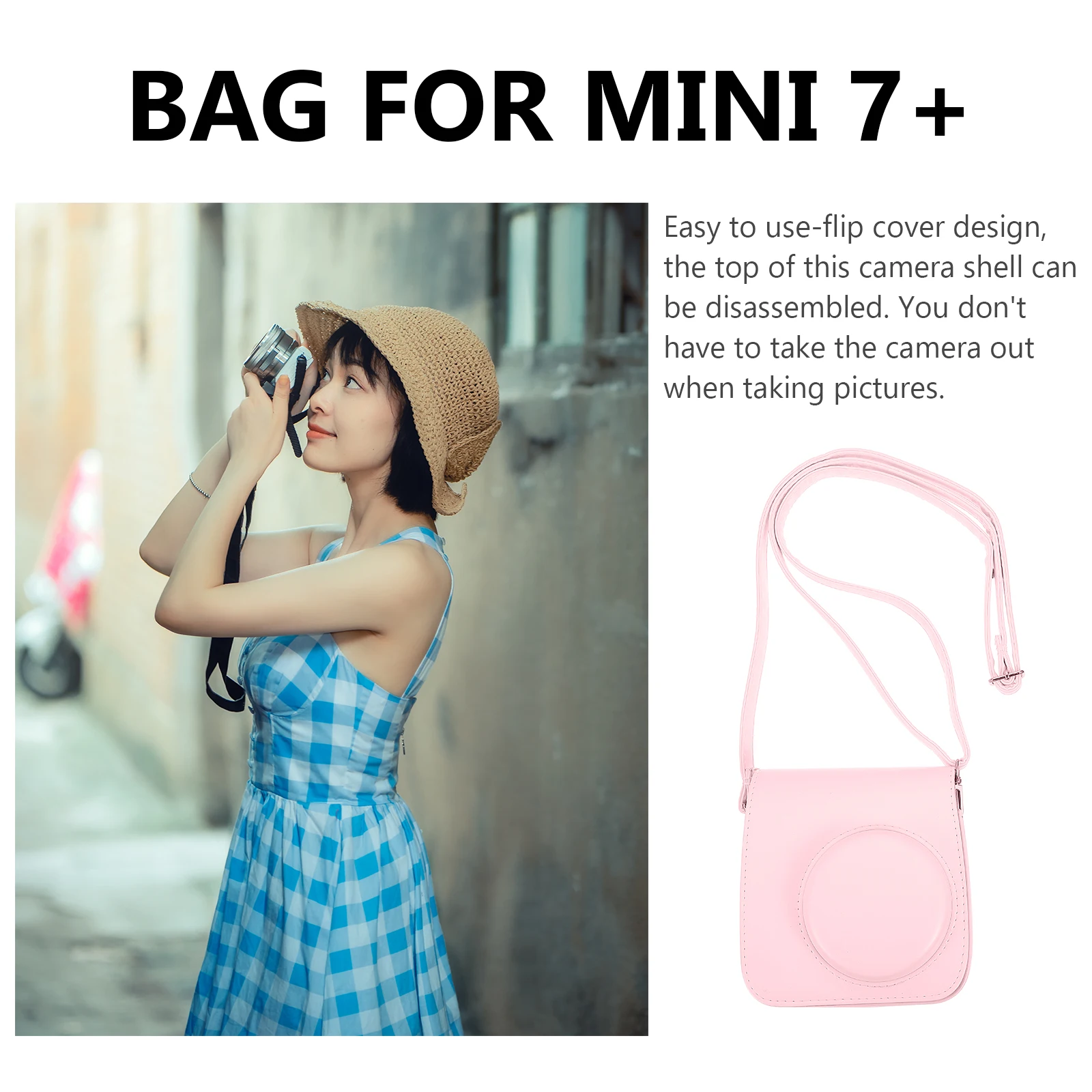 

Camera Bag Protective Case with Strap Pouch for Mini 7+ Adjustable Pu Reverse Lining