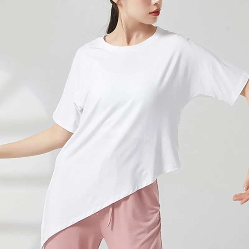 Modern Dance Training Top Clothes Women Soft Loose Irregular Short Sleeve Modal T-shirt Art Test Performance Basic Costume New