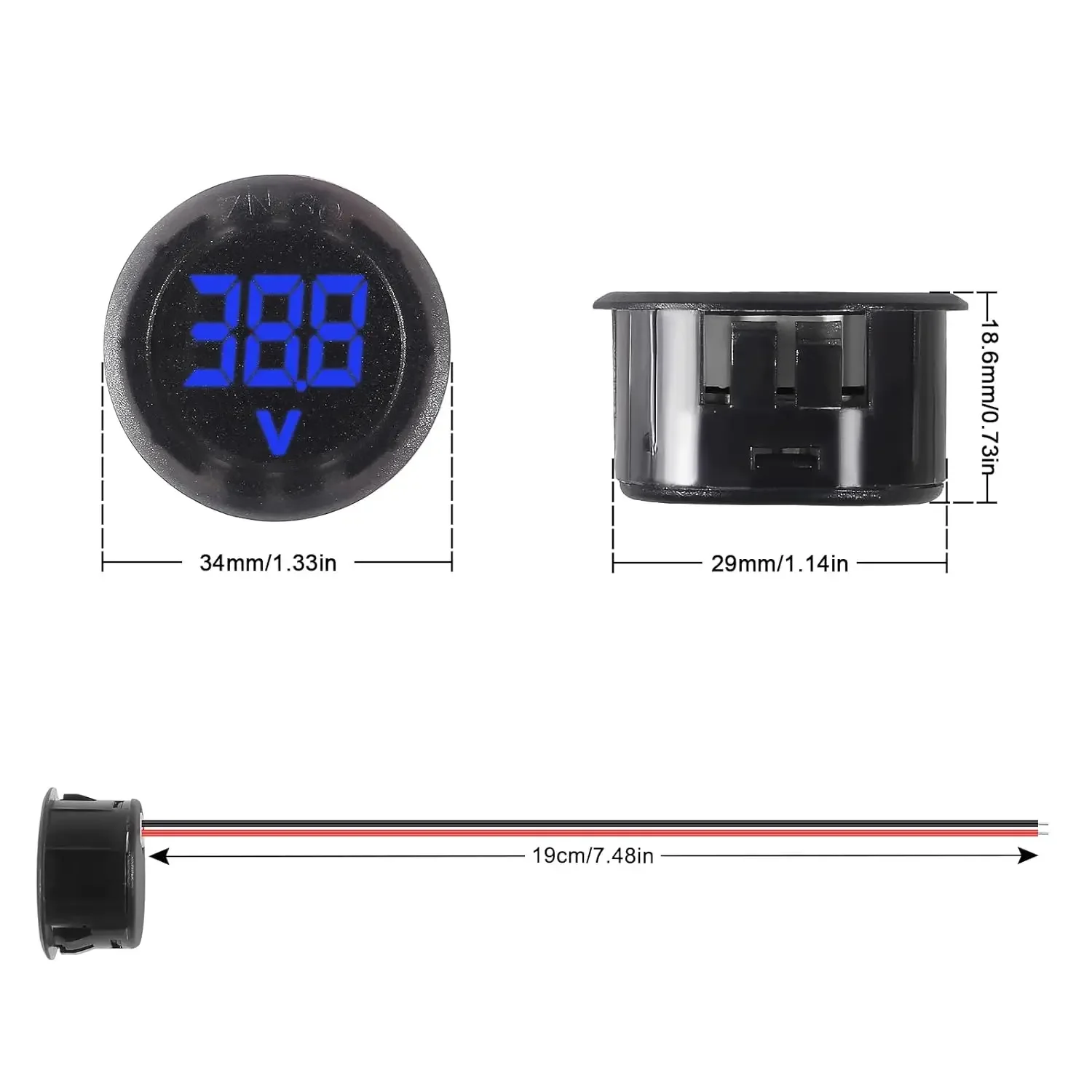 2/4pcs DC 4-100V Round Voltage Meter LED Digital Display Car Voltmeter 12V 24V Waterproof Volt Detector Tester for Vehicle