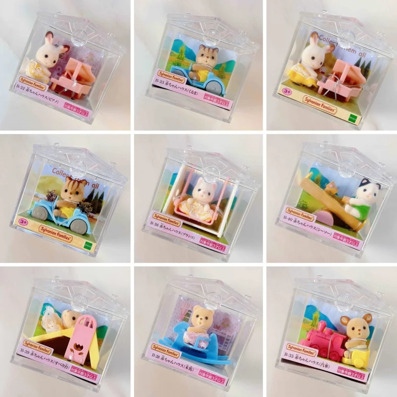 Sylvanian Families Anime Figures Handheld Box Shopping Cart Milk Rabbit Deer Baby Train Chocolate Rabbit Playing Piano Girl Toy