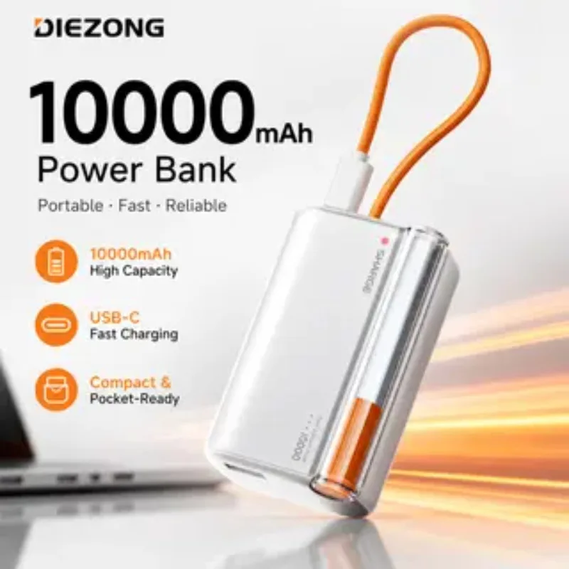 고품질 플로우 3 10000mAh 보조배터리 PD 45W 휴대용 보조배터리 10K 휴대용 충전기 아이폰 17 프로용 내장 USB-C 케이블