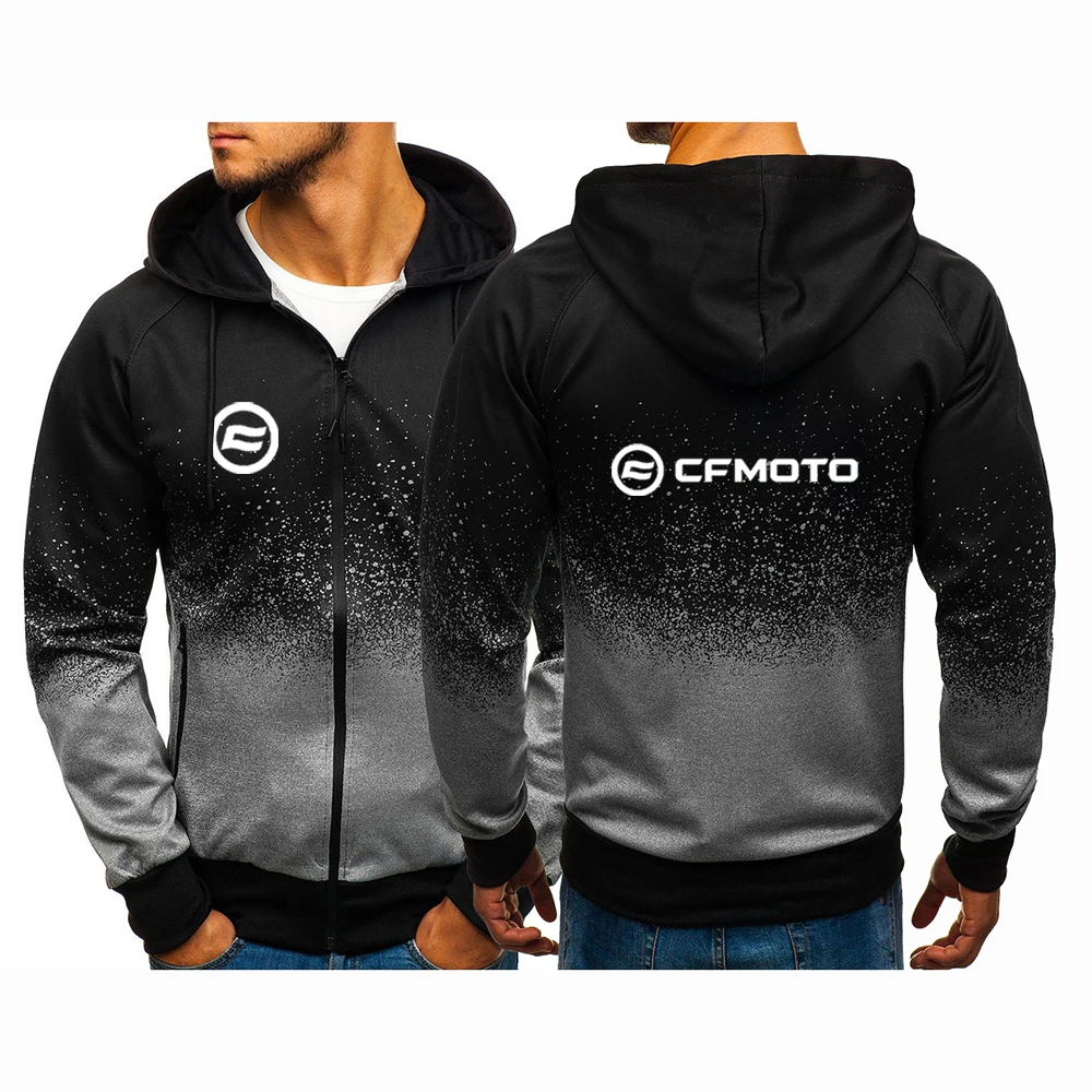 

2024 Spring Autumn Cfmoto Logo Printed Popular Gradient Color Sports Coat Men's Casual Cardigan Zipper Comfortable Hooded Jacket