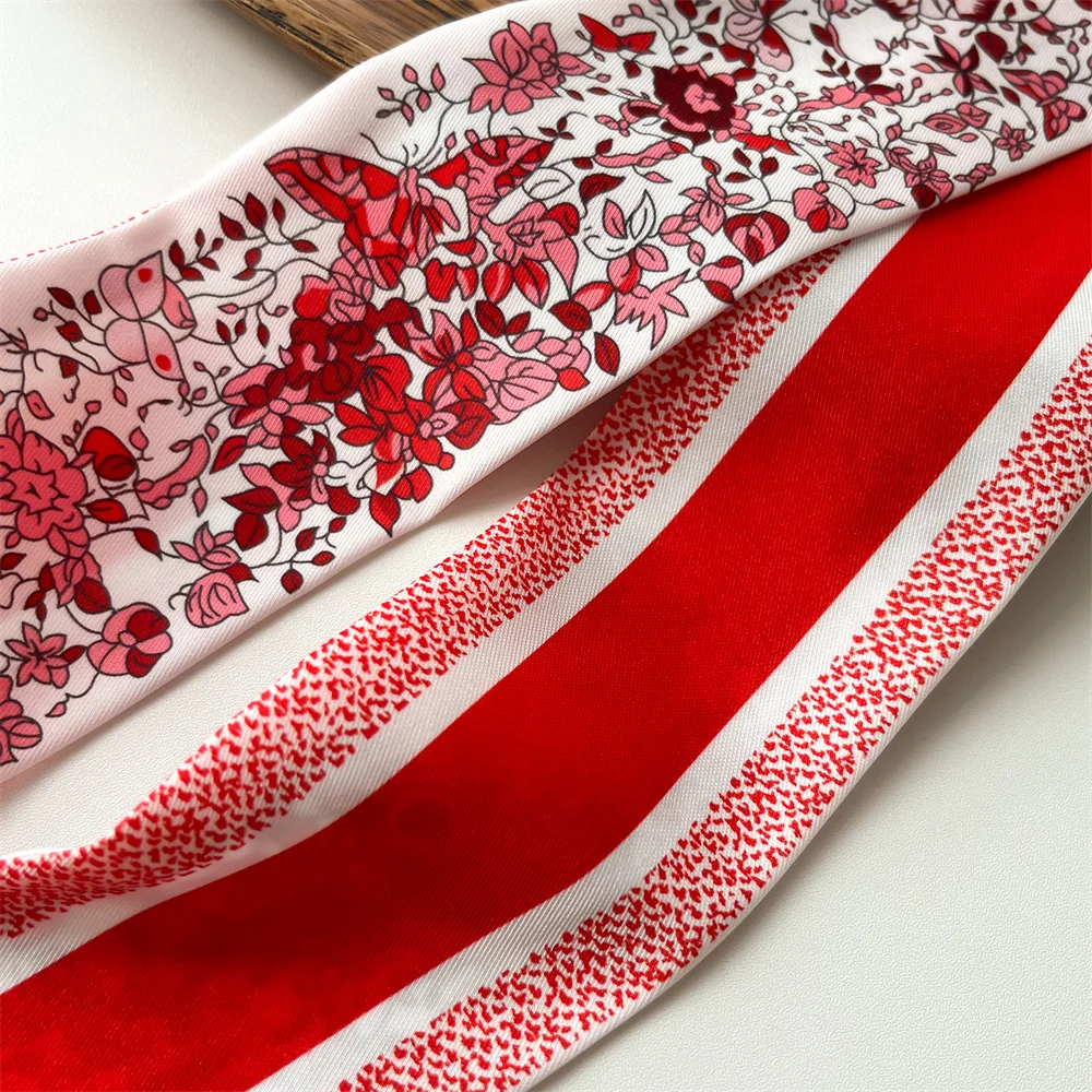 Skinny Bag Ribbon Scarfs for Women Fashion Print Soft Satin Hairband Foulard Neckerchief Female Neck Tie Hair Scarf 2024