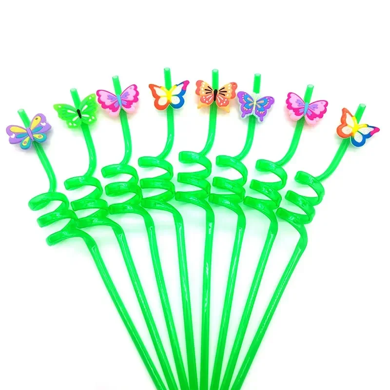 8 pz 26cm cartone animato frutta ananas Cocktail cannucce riutilizzabile spirale plastica Hawaii estate bere cannucce bambini festa di compleanno