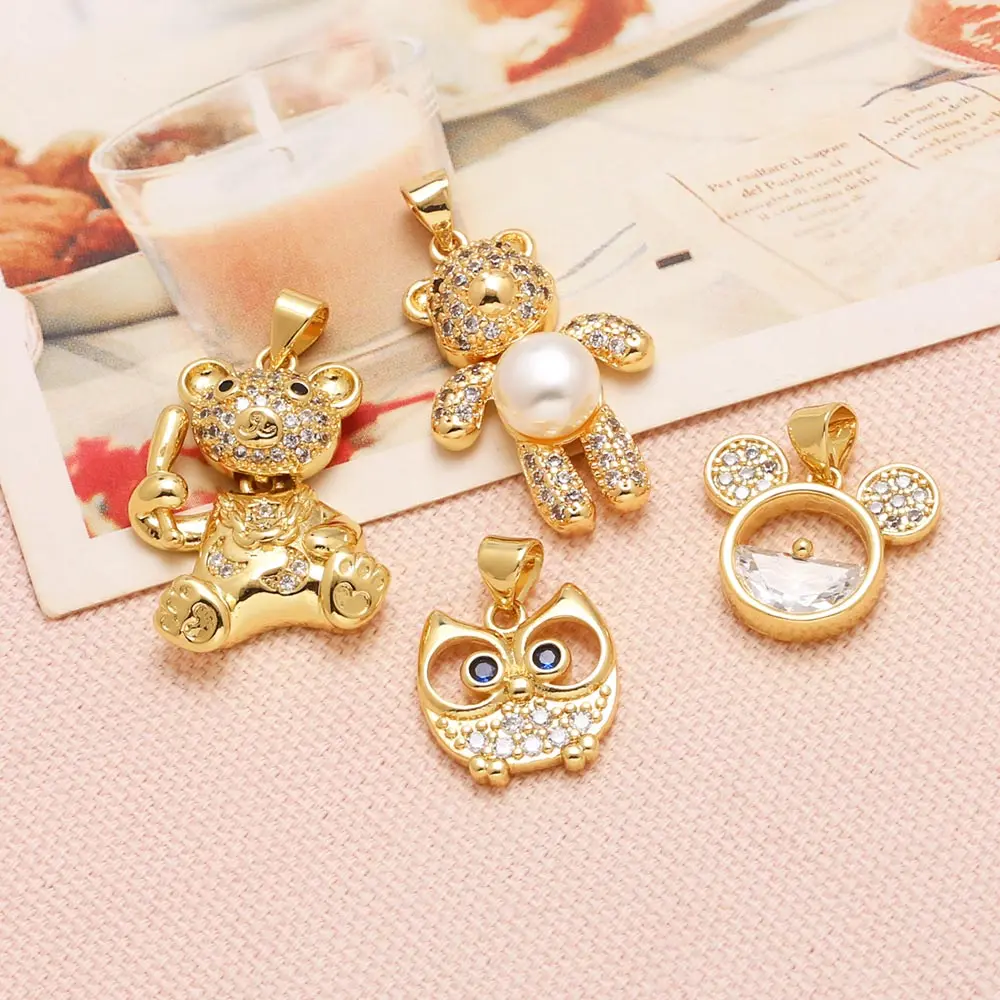 OCESRIO Bead Cute Bear Pendant for Necklace Copper Gold Plated Eagle Mouse Animal Handmade DIY Jewelry Making Supplies pdta152