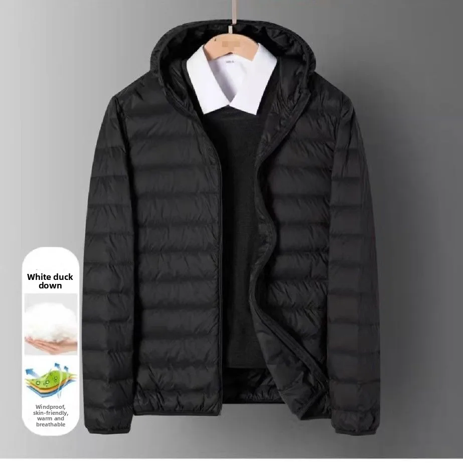 

Новая легкая осенне-зимняя пуховая хлопковая куртка с капюшоном, мужская повседневная легкая тонкая верхняя одежда с воротником-стойкой, пальто