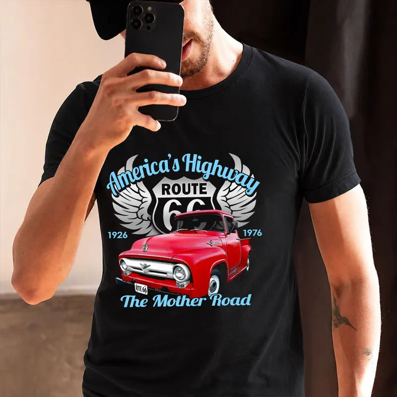 America Highway Route 66 the Road of Freedom Gift T shirt for Motorcycle Biker 0716 US Mother Road Graphic Clothes All Size Tees