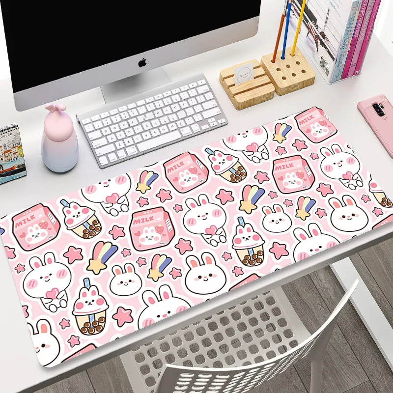 

Cute Bunny Mouse Pad Large Deskpad Mouse Mat 100x55cm Table Mats Home Carpet Xxl Keyboard Desk Mat Kawaii Milk Office Mousepad