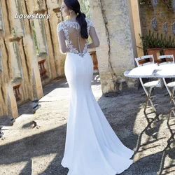 Elegant Mermaid Wedding Dresses Classic O Neck Lace Bridal Dress Long Sleeves Satin Bridal Gowns New Vestidos De Novia