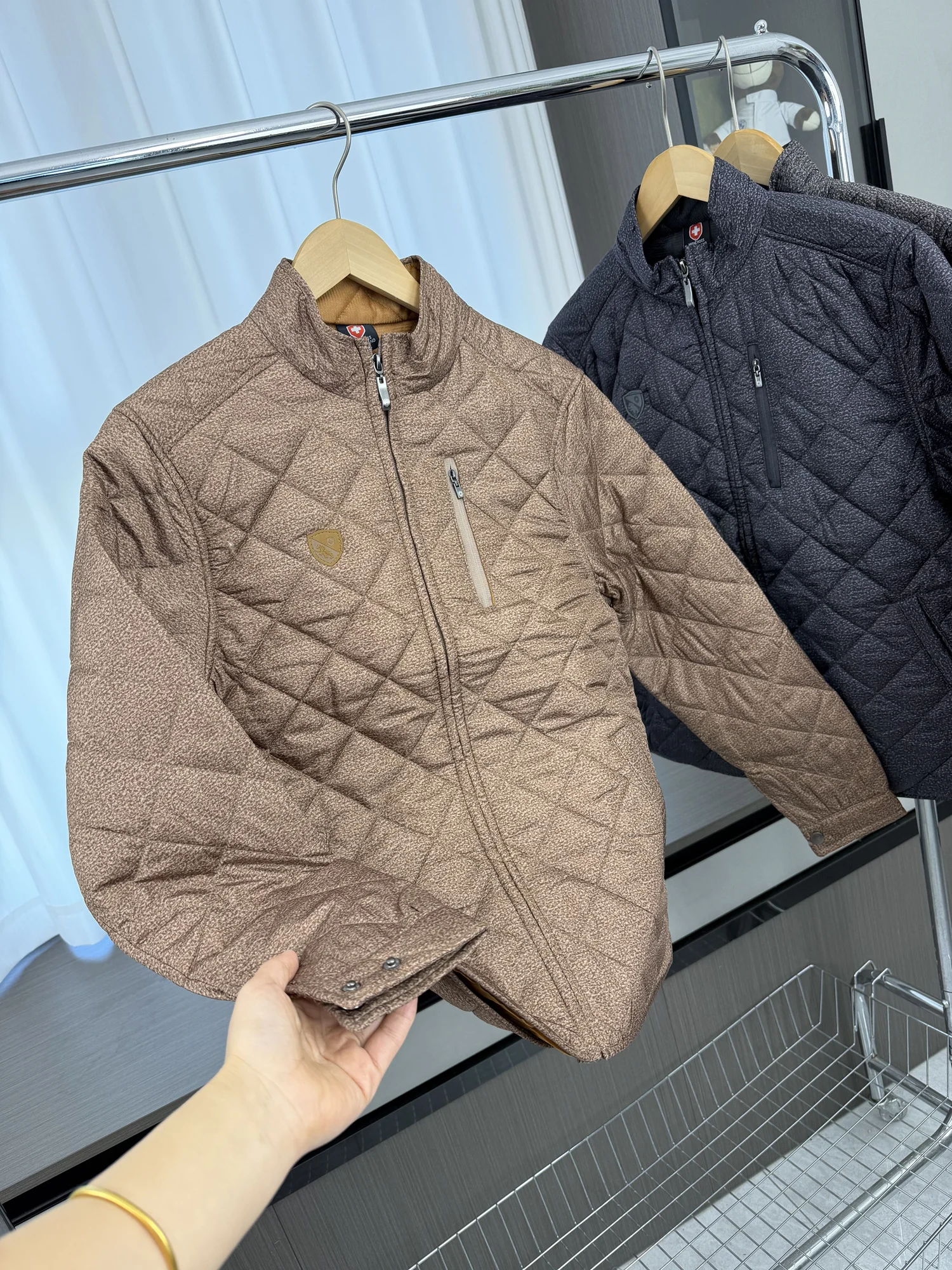 

Мужская хлопковая стеганая куртка с решетчатым узором, теплая, ветрозащитная, с воротником-стойкой, для осени и зимы, модная, повседневная, в стиле Cleanfit