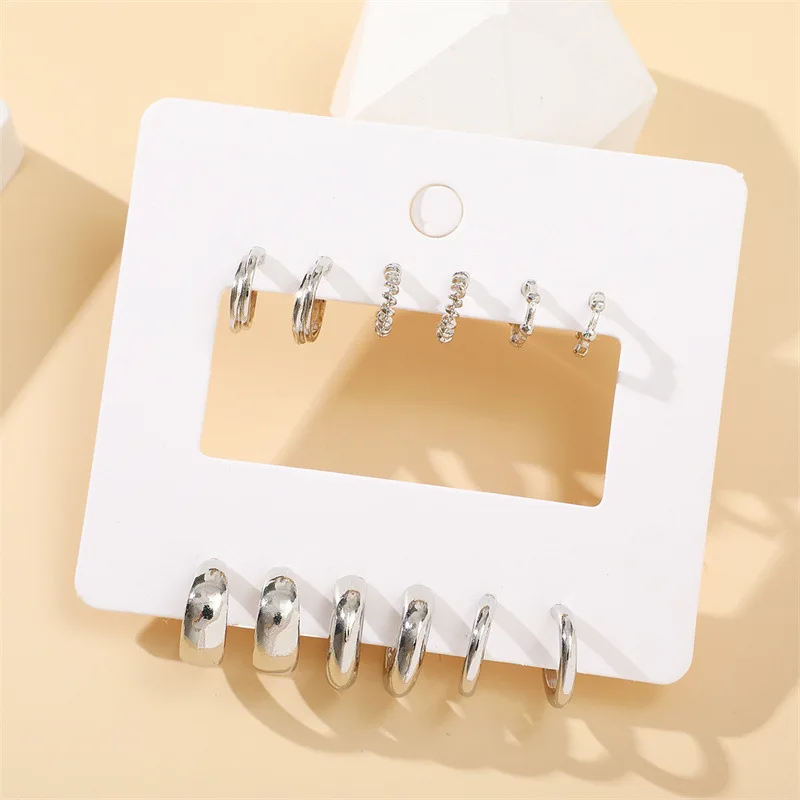 6pcs Chunky Gold Plated Waterdrop Hoop Earrings For Women Minimalist Smooth Thick Circle Drop Earring Lightweight Party Jewelry