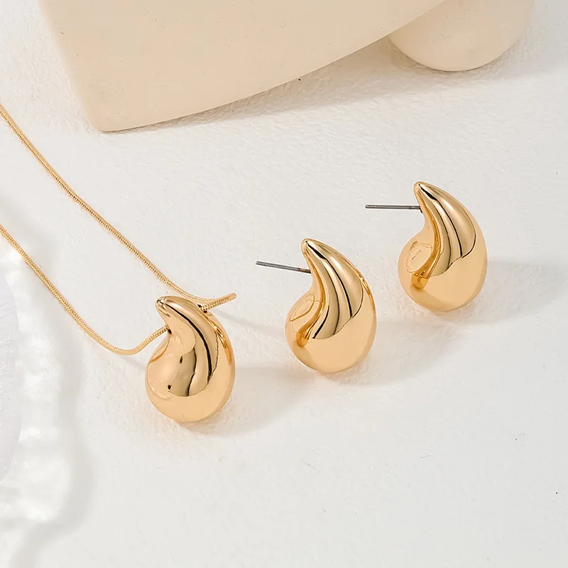 3Pcs Drop Necklace Earrings Teardrop Dainty Gold Plated Water Drop Pendant Necklace Tear Drop Trendy Jewelry Gifts for Women image 2