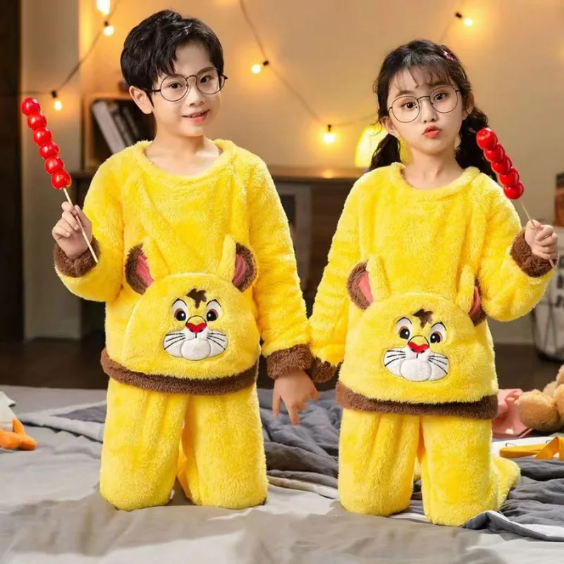 New Pullover Autumn Winter Children Flannel Pajamas Kids Plush Girl Warm Fleece Clothes Suit Lovely Pyjamas Boy Nightwear