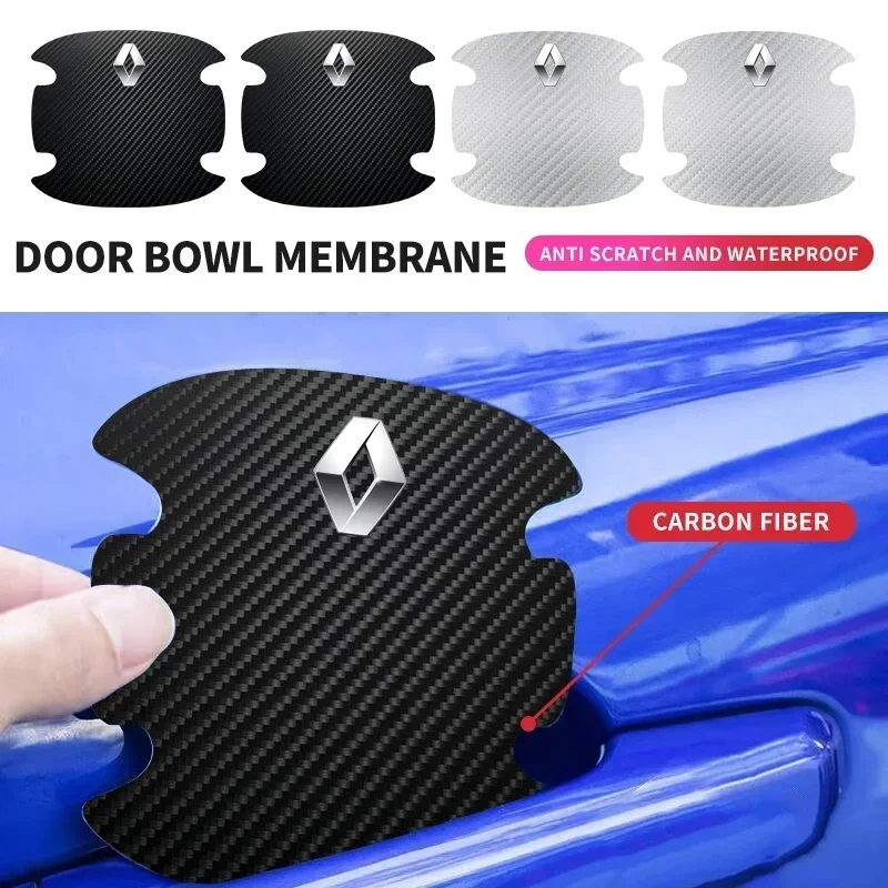 Pegatina de fibra de carbono para manija de puerta de coche, pegatina antiarañazos para Renault Sandero Captur Megane Twingo Duster Scenic Loga