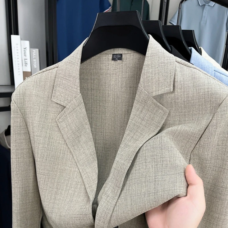 Men's Linen-Blend Blazer - Beige Vintage Style  M-3XL  Spring To Autumn Lightweight Jacket Touch-Friendly Texture