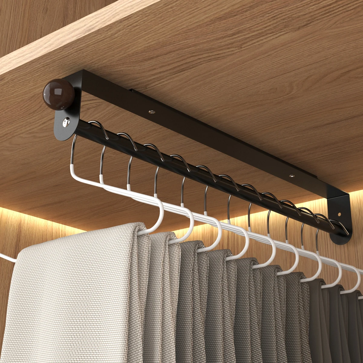 Pull Push Adjustable Top Mounting Closet Interior Telescopic Hanging Rod Cloakroom Retractable Slide Track Clothes Organizer