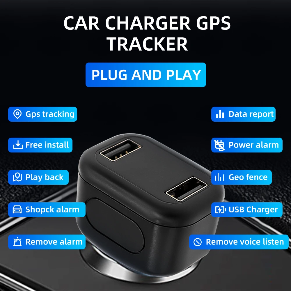 Dual USB Car GPS Tracker 2G Output Charger Mini Locator Car Cigarette Lighter Real-Time Tracking Device Car Phone Charger