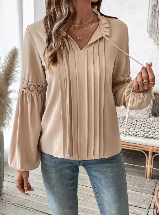 

Temperament shirt, casual autumn new style, V-neck women's shirt, 2025 autumn and winter new women's clothing