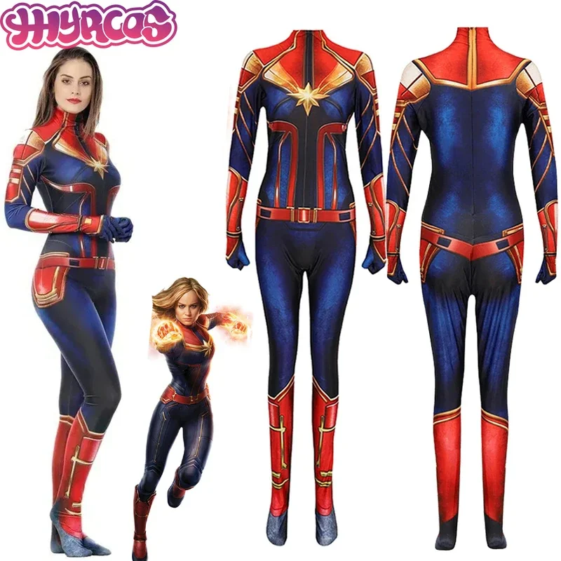 Anime Superhero Carol Danvers Captain Cosplay Costume Movie The Avengers Captain Jumpsuit Cos Bodysuit Halloween For Women Girls