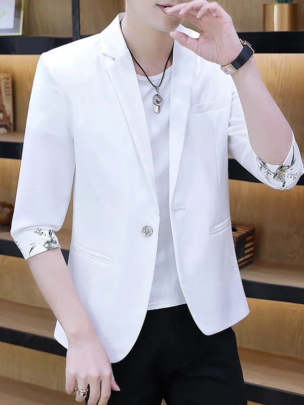 

Летний мужской модный повседневный костюм-двойка: тонкий пиджак из полиэстера и брюки, однотонный, приталенный крой