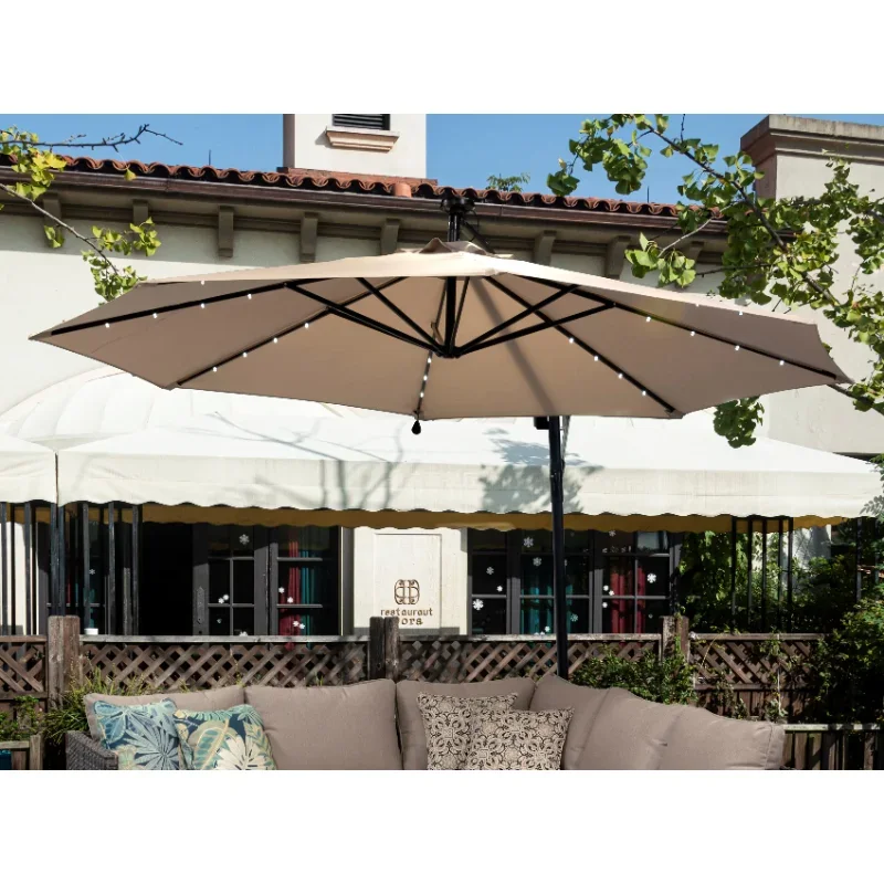 Outdoor Patio Offset Cantilever Solar LED Parasol