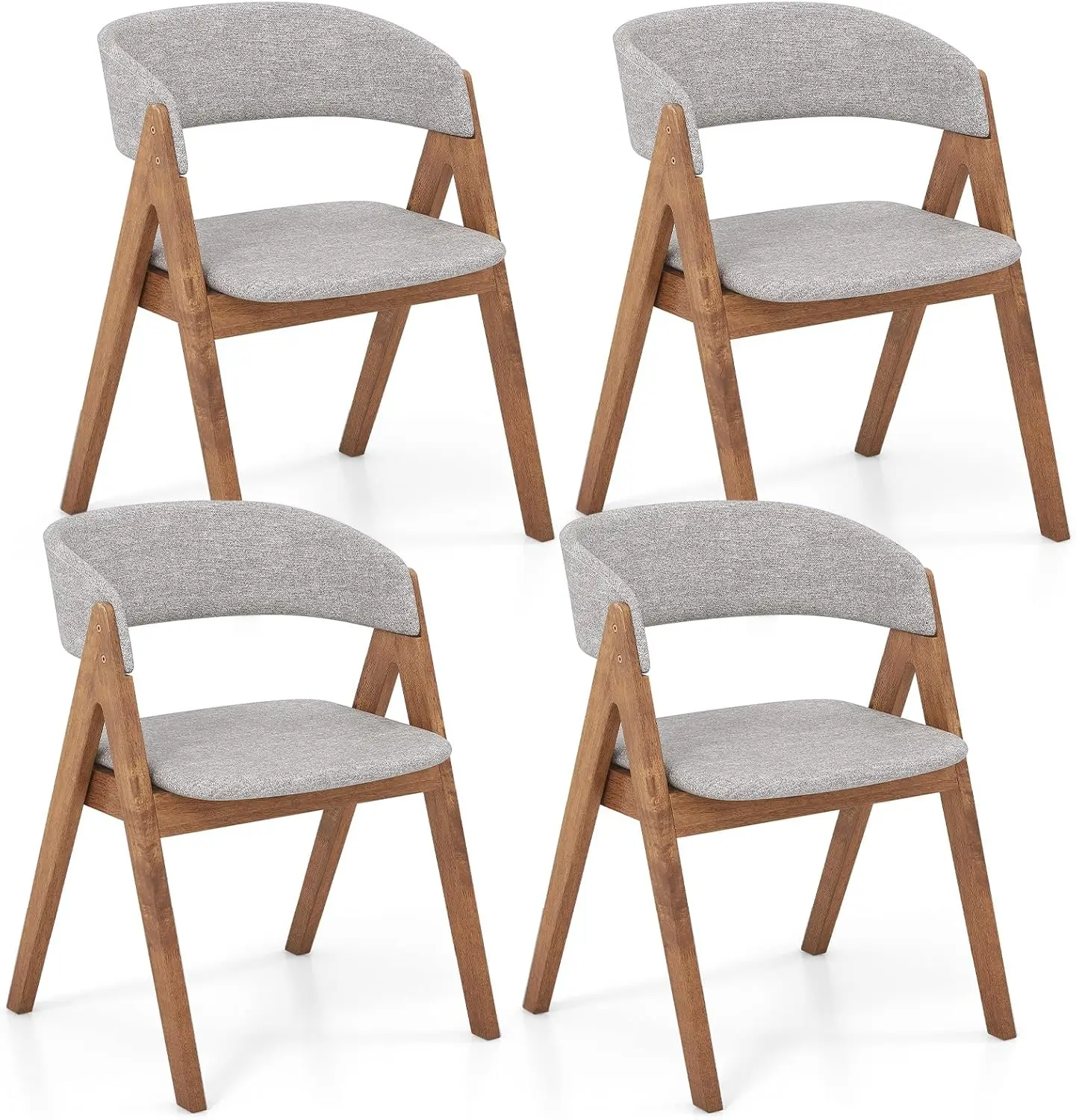 Giantex Wooden Dining Chairs Set Of 4, Modern Padded Kitchen Chairs W/Curved Backrest & Rubber Wood Frame, Max Load 400 Lbs,