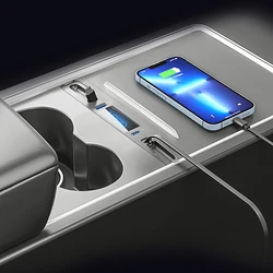 Smart Sensor Docking Station para Tesla, Hub Tipo C, Carregador Rápido com USB, Extensão de derivação LED, Modelo 3, Y, 27W, PD