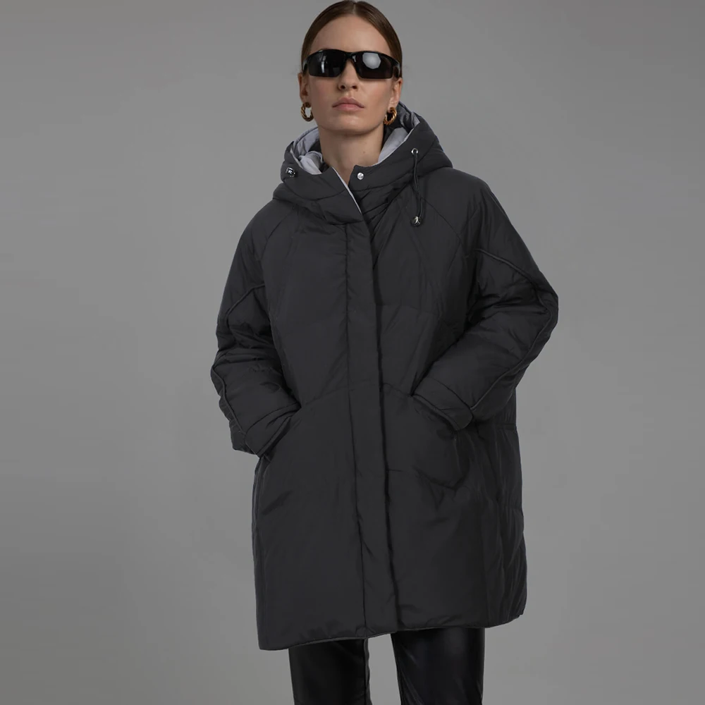 LEPLUSS Hooded medium-length down jacket women loose winter small people in the long section of the jacket