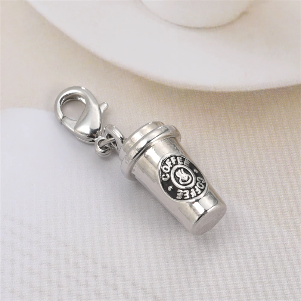 3D Coffee Cup Pendants Keyring For Women Men Antique Silver Color Charm DIY Jewelry Findings Keychain Accessories Souvenirs Gift