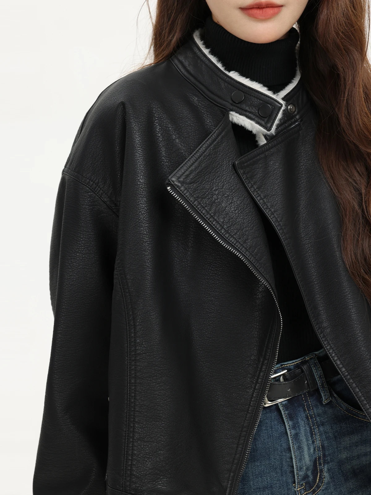 Xinmon Premium American Retro Stehkragen Fce gefüttert Winter ort Motorrad Jaet Ledermantel Damen Faion Oberbekleidung