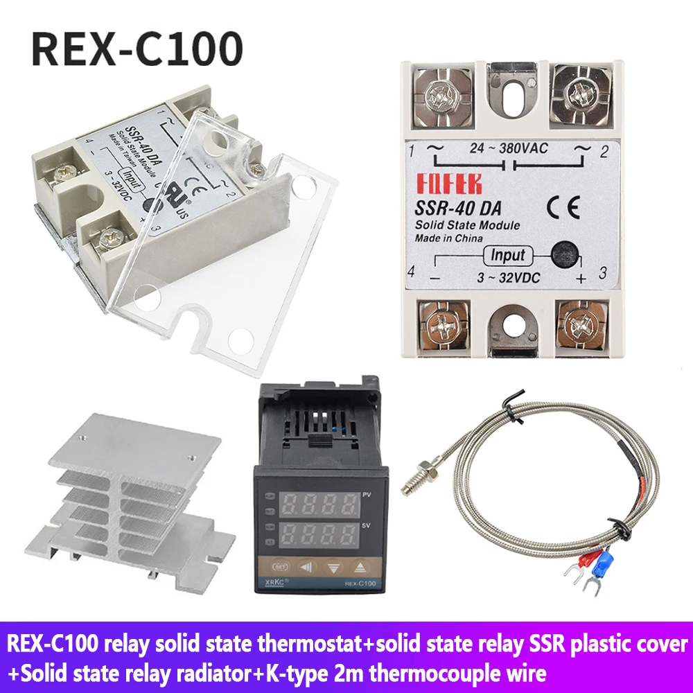 Regolatore di temperatura PID digitale REX-C100 termostato REX C100 + relè SSR 40DA + termocoppia K sonda 1m Display a schermo LED RKC