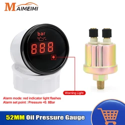 52mm Digital Car Gauge Oil Pressure Gauge 0-10bar With Flashing Alarm Universal 1/8 NPT Pressure Sensor For 12V 24V Car Boat