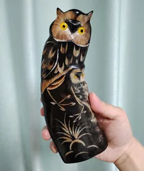 Hand-Carved Real Authentic OX Horn Owl Sculpture Unique Animal Decorations Collectible Handmade Art Figurine Farmhouse Decor