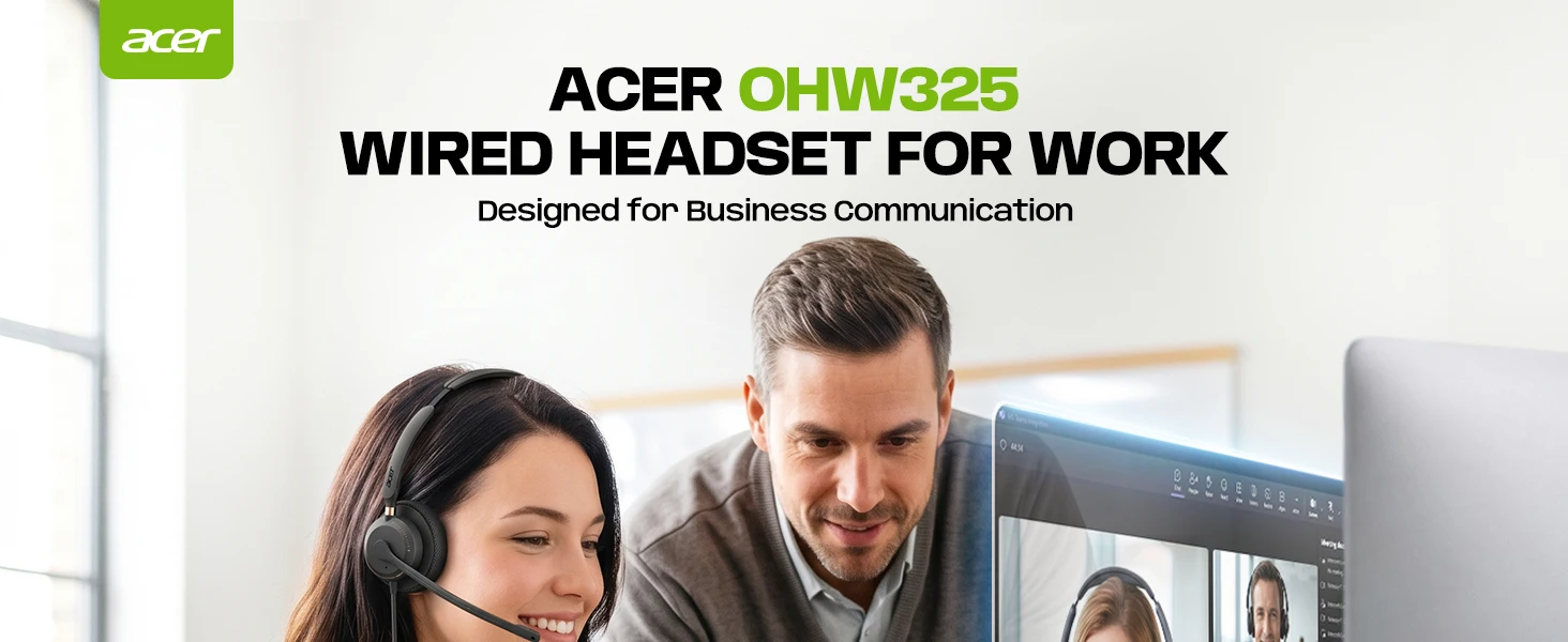 Acer USB-A/C & 3,5-mm-Stereo-Kabelgebundene Computer-Headsets mit Geräuschunterdrückendem Mikrofon und In-Line-Steuerung, kompatibel mit Teams, Zoom, UC – Detail 1
